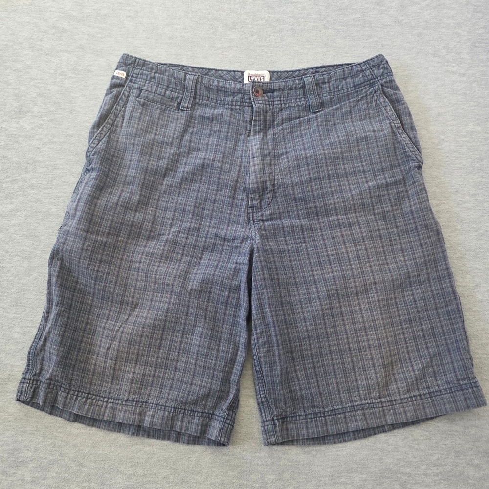 Levis Tab Twills Mens Blue Crosshatch Utility Cargo Shorts Size 36 100% Cotton